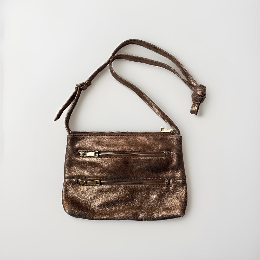Hobo The Original‎ Bronze Metallic Double Zipper Crossbody Medium Bag Purse